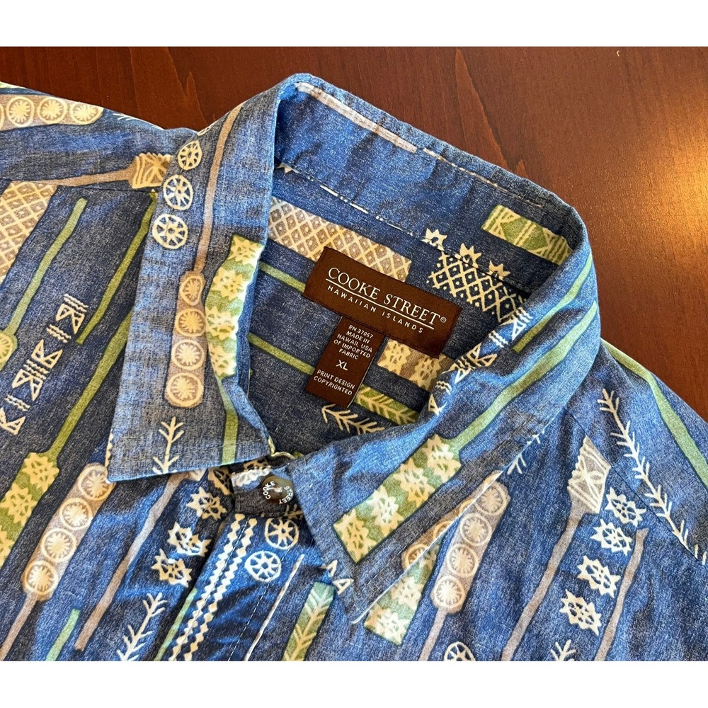Cooke Street‎ Hawaiian Islands S/S Shirt Mens Blue XL Paddles Beach Cotton